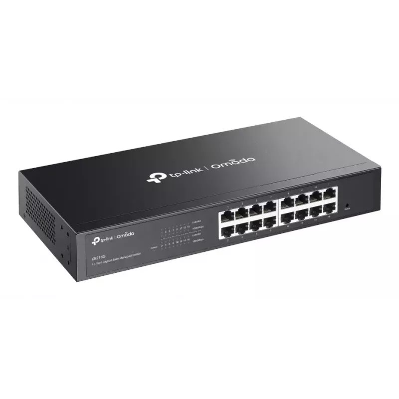 Zarządzalny przełącznik L2 Gigabit Ethernet TP-Link Omada ES216G — 16 x RJ-45 10/100/1000, 32 Gbit/s, 8000 MAC, czarny, montaż w szafie