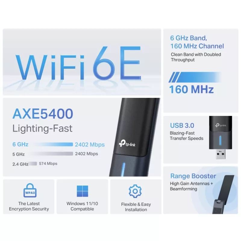TP-Link Archer AXE5400 Wi-Fi 6E bezprzewodowy adapter USB o wysokim wzmocnieniu