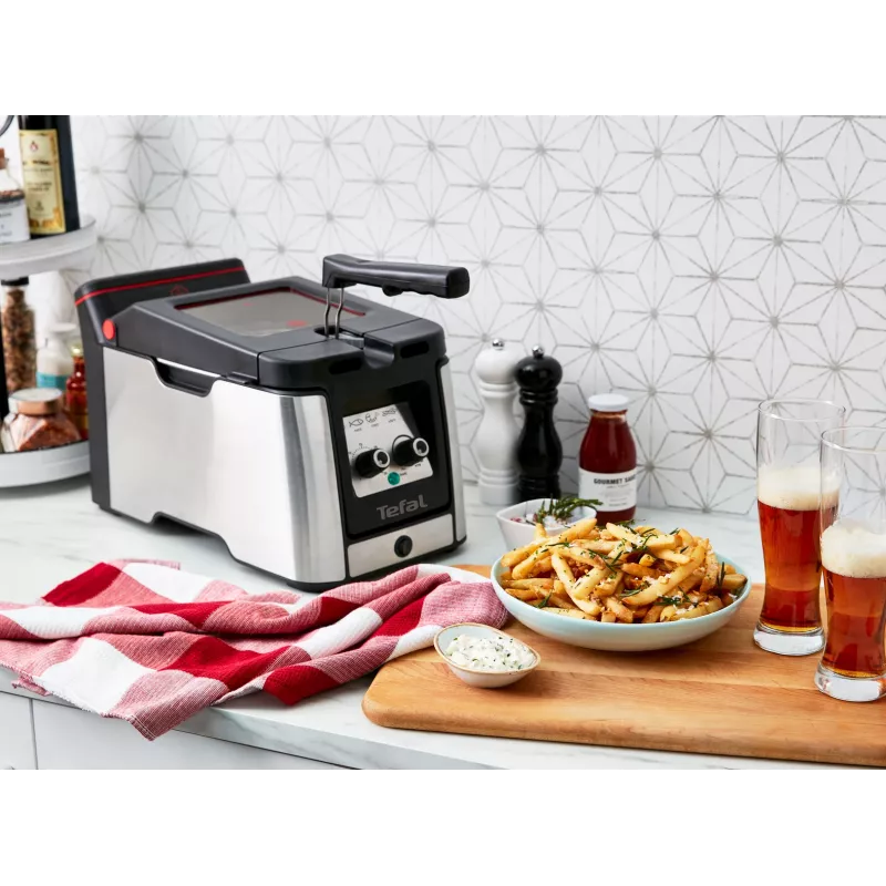 Tefal Clear Duo FR600D Pojedyncza 0.65 l Wolnostojąca 2000 W Frytkownica Czarny, Stal nierdzewna
