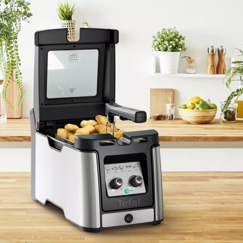Tefal Clear Duo FR600D Pojedyncza 0.65 l Wolnostojąca 2000 W Frytkownica Czarny, Stal nierdzewna