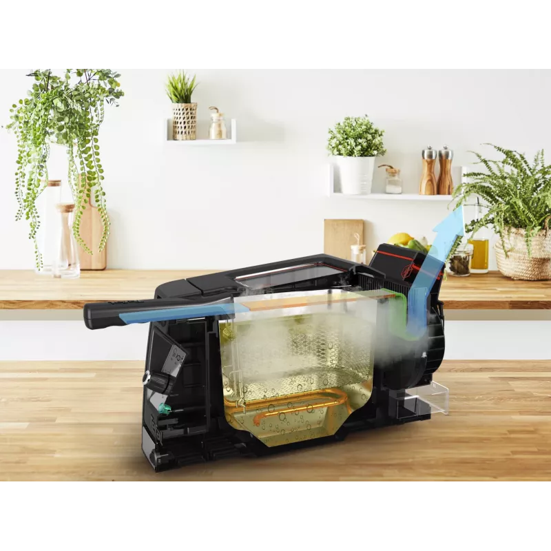 Tefal Clear Duo FR600D Pojedyncza 0.65 l Wolnostojąca 2000 W Frytkownica Czarny, Stal nierdzewna