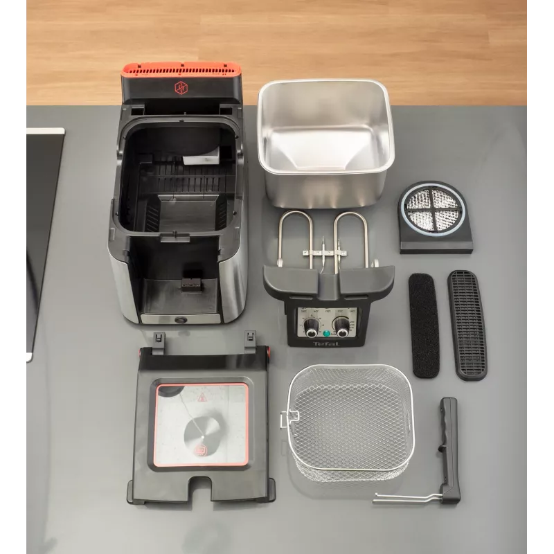 Tefal Clear Duo FR600D Pojedyncza 0.65 l Wolnostojąca 2000 W Frytkownica Czarny, Stal nierdzewna