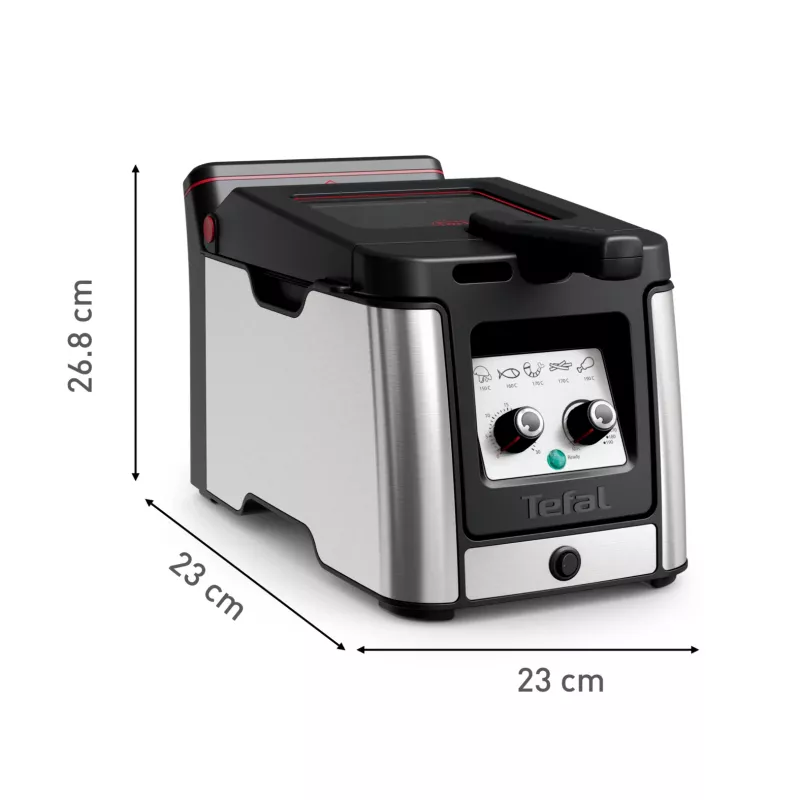 Tefal Clear Duo FR600D Pojedyncza 0.65 l Wolnostojąca 2000 W Frytkownica Czarny, Stal nierdzewna