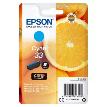 Epson pomarańczowys Singlepack cyjan 33 Claria Premium Ink, Standard Yield, cyjan, 4.5 ml, 1 szt., 300 stron