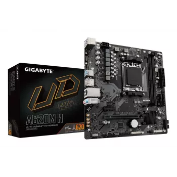 Płyta główna GIGABYTE A620M H - obsługuje procesory AMD Ryzen 8000, 5+2+2 fazowa cyfrowa VRM, do 7200 MHz DDR5 (OC), 1xPCIe 4.0 M.2, GbE LAN, USB 3.2 Gen 1