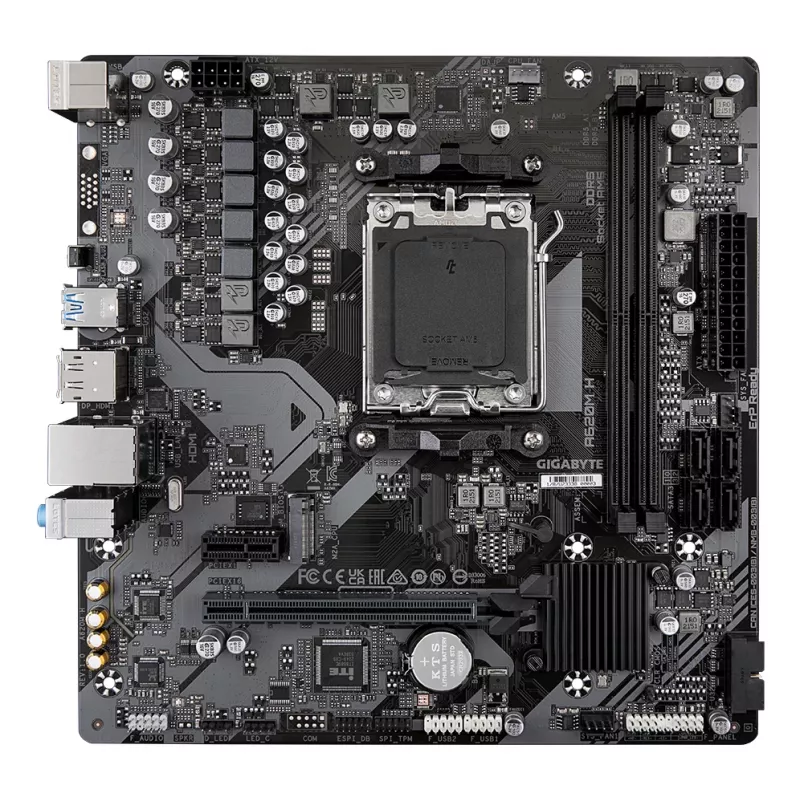 Płyta główna GIGABYTE A620M H - obsługuje procesory AMD Ryzen 8000, 5+2+2 fazowa cyfrowa VRM, do 7200 MHz DDR5 (OC), 1xPCIe 4.0 M.2, GbE LAN, USB 3.2 Gen 1
