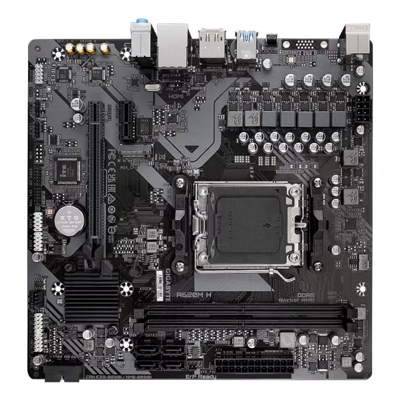 Płyta główna GIGABYTE A620M H - obsługuje procesory AMD Ryzen 8000, 5+2+2 fazowa cyfrowa VRM, do 7200 MHz DDR5 (OC), 1xPCIe 4.0 M.2, GbE LAN, USB 3.2 Gen 1