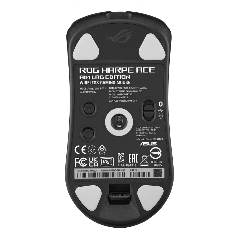 Mysz gamingowa ASUS ROG Harpe Ace Aim Lab Edition, ambidekstralna, RF Wireless + Bluetooth + USB Type-A, optyczna, 36000 DPI