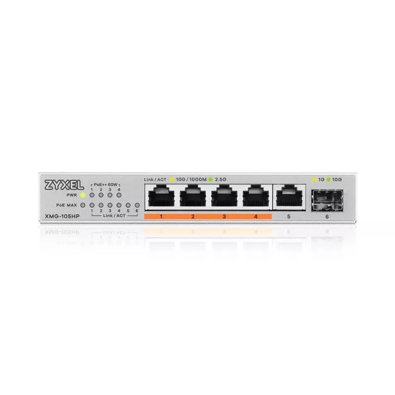 Zyxel XMG-105HP Niezarządzalny przełącznik 2.5G Ethernet (100/1000/2500) Power over Ethernet (PoE) Srebrny