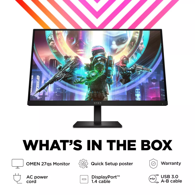 Monitor gamingowy OMEN by HP 27 cali QHD 240 Hz - OMEN 27qs, 68.6 cm (27 cali), 2560 x 1440 pikseli, Quad HD, LCD, 1 ms, Czarny