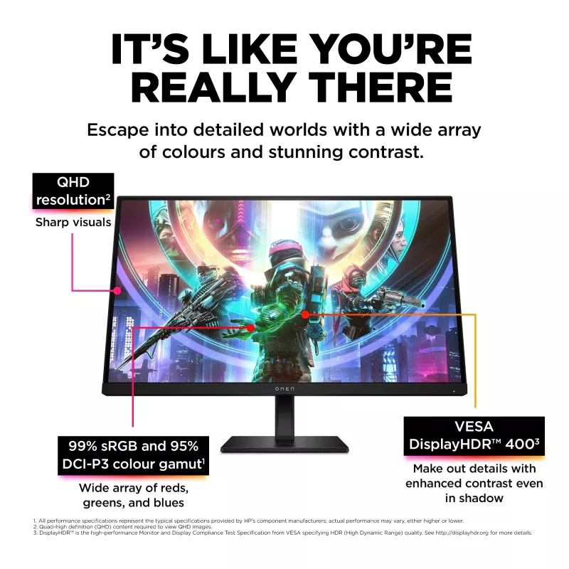 Monitor gamingowy OMEN by HP 27 cali QHD 240 Hz - OMEN 27qs, 68.6 cm (27 cali), 2560 x 1440 pikseli, Quad HD, LCD, 1 ms, Czarny