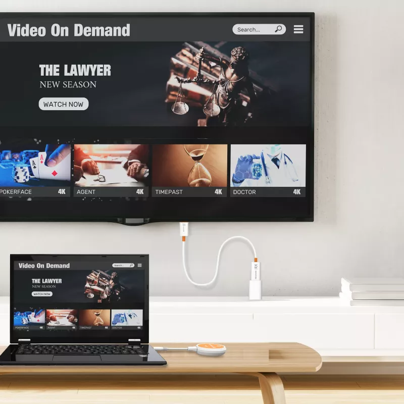 j5create JVAW62 ScreenCast USB-C® bezprzewodowy przedłużacz wyświetlacza HDMI™, biały i pomarańczowy