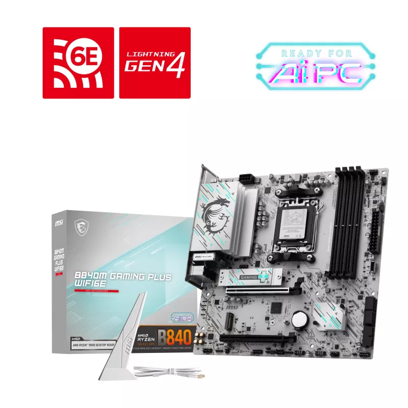 Płyta główna MSI B840M GAMING PLUS WIFI6E microATX, Socket AM5, DDR5 do 256 GB, Wi‑Fi 6E, 2.5GbE, M.2 x2, HDMI 2.1
