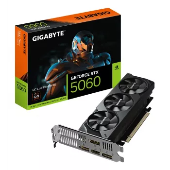 Karta graficzna GIGABYTE GeForce RTX 5060 OC Low Profile 8G - 8 GB GDDR7, 128-bit, PCI-E 5.0, taktowanie rdzenia 2512 MHz, 3 x DisplayPort, 1 x HDMI, GV-N5060OC-8GL