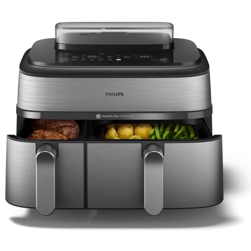 Frytkownica Philips 5000 series NA555/00 Podwójna 9 L Wolnostojąca 2750 W Gorące powietrze Srebrny