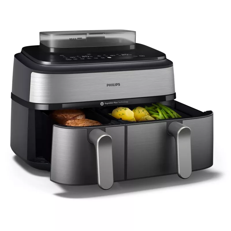 Frytkownica Philips 5000 series NA555/00 Podwójna 9 L Wolnostojąca 2750 W Gorące powietrze Srebrny
