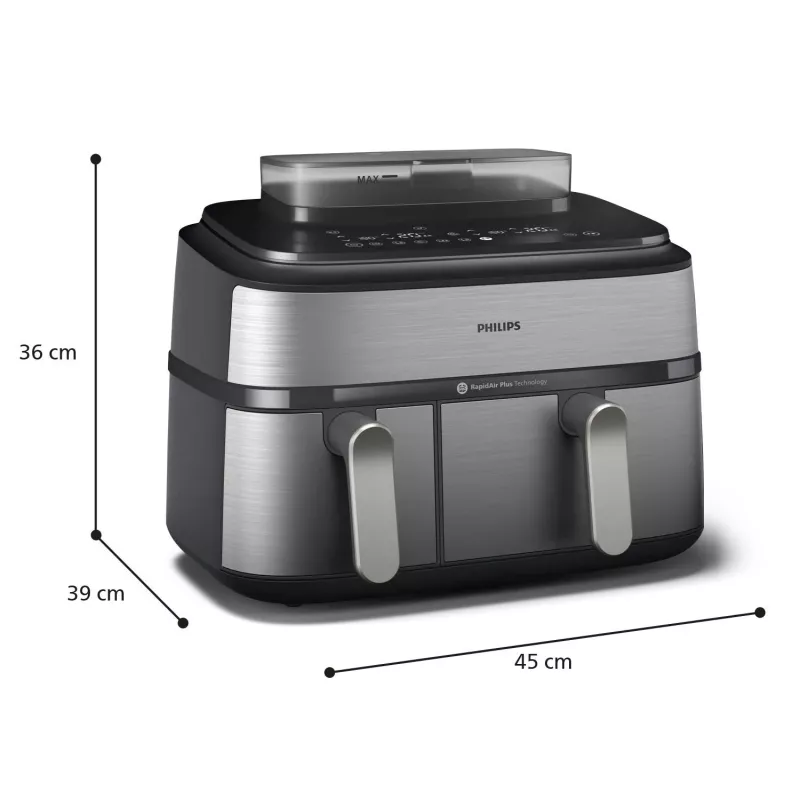 Frytkownica Philips 5000 series NA555/00 Podwójna 9 L Wolnostojąca 2750 W Gorące powietrze Srebrny
