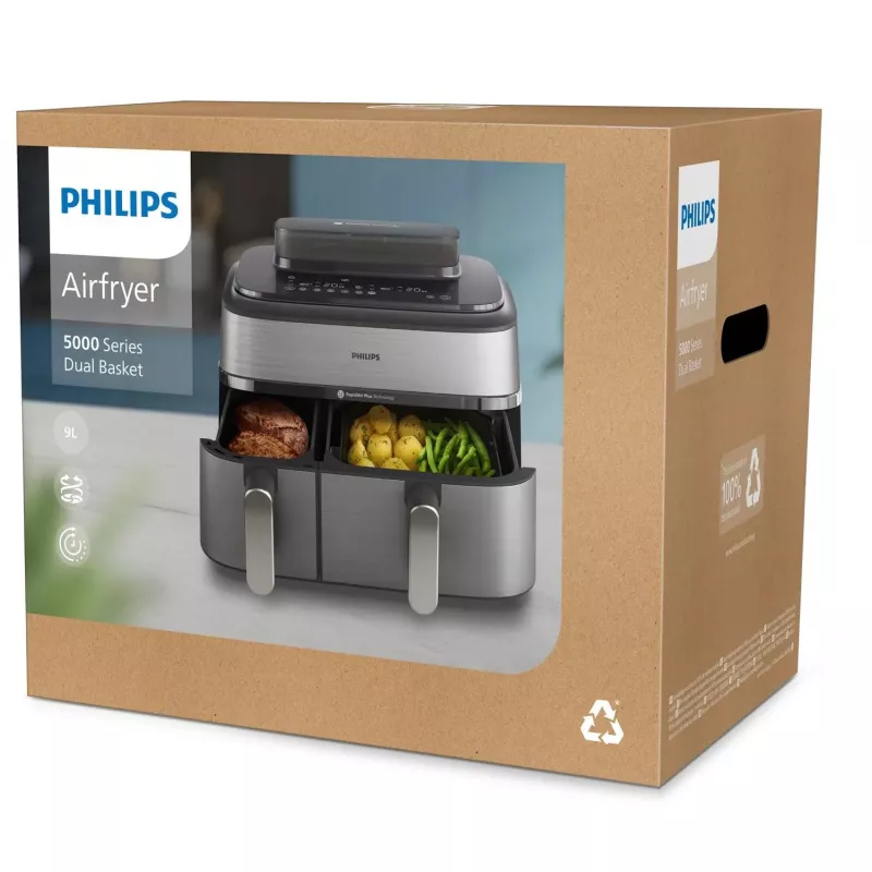 Frytkownica Philips 5000 series NA555/00 Podwójna 9 L Wolnostojąca 2750 W Gorące powietrze Srebrny