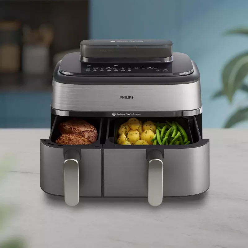 Frytkownica Philips 5000 series NA555/00 Podwójna 9 L Wolnostojąca 2750 W Gorące powietrze Srebrny