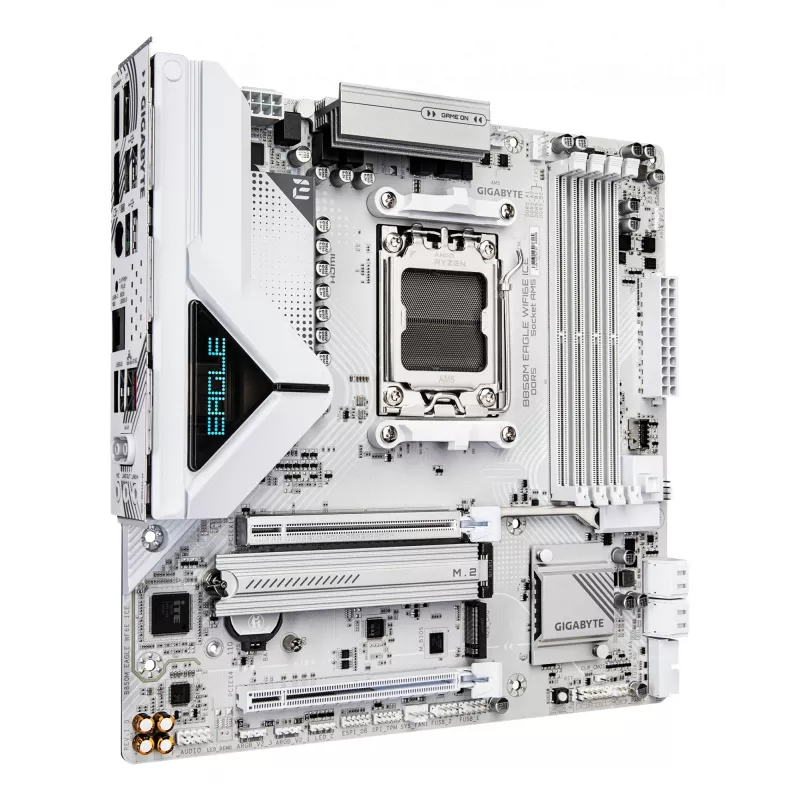 Płyta główna GIGABYTE B850M EAGLE WIFI6E ICE - procesory AMD Ryzen 9000 Series, 8+2+2 fazy cyfrowego VRM, do 8200 MHz DDR5 (OC), 1xPCIe 5.0 + 1xPCIe 4.0 M.2, Wi-Fi 6E, 2,5 GbE LAN, USB 3.2 Gen 2
