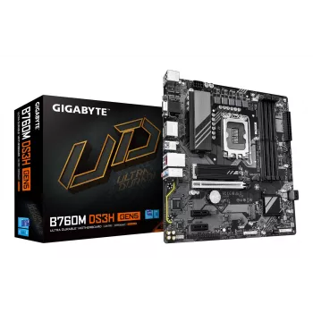 Płyta główna GIGABYTE B760M DS3H GEN5 - obsługuje procesory Intel Core 14. generacji, 6+2+1 faz cyfrowego VRM, do 5600 MHz DDR5, 2xPCIe 4.0 M.2, 2.5GbE LAN, USB 3.2 Gen2