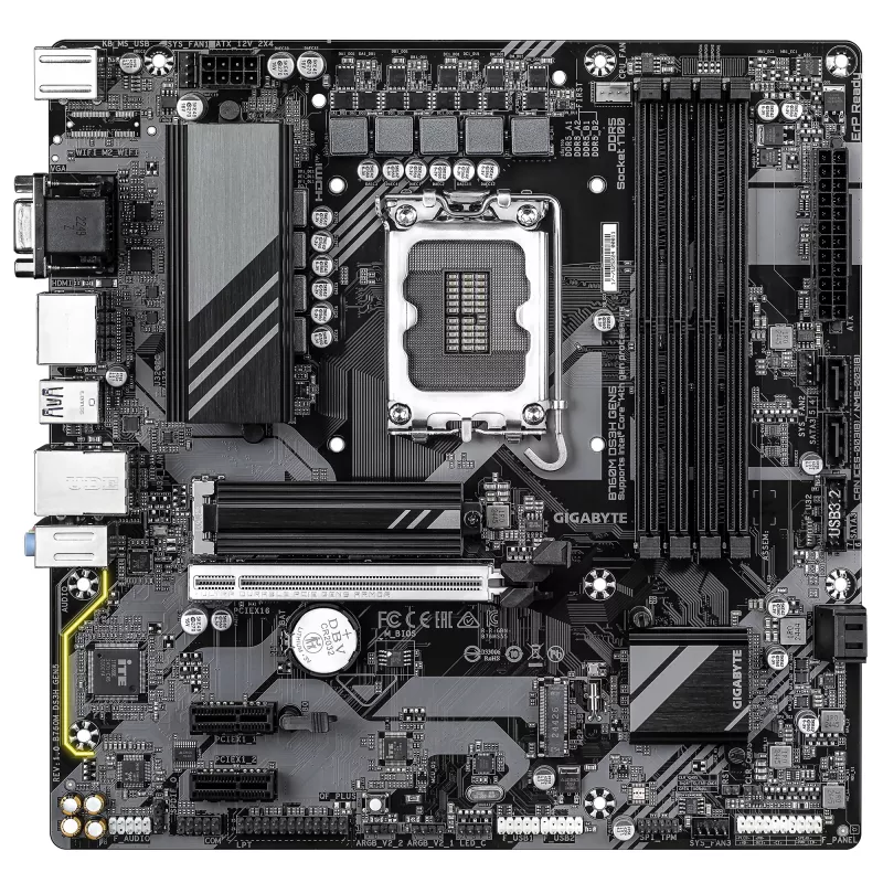 Płyta główna GIGABYTE B760M DS3H GEN5 - obsługuje procesory Intel Core 14. generacji, 6+2+1 faz cyfrowego VRM, do 5600 MHz DDR5, 2xPCIe 4.0 M.2, 2.5GbE LAN, USB 3.2 Gen2