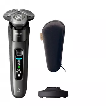 Philips i9000 X9002 Golarka elektryczna do golenia na mokro i sucho z technologią SkinIQ, golarka obrotowa, szara, SkinIQ, stal nierdzewna, Android, iOS, bateria