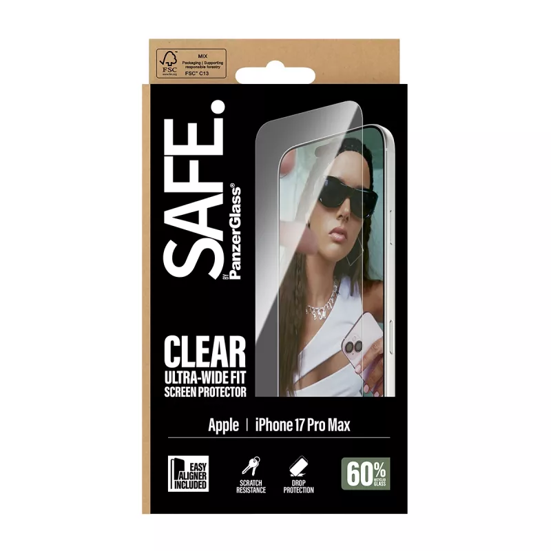 Szkło ochronne PanzerGlass SAFE. by do iPhone 17 Pro Max — Ultra-Wide Fit, hartowane, montaż na sucho, 1 szt.