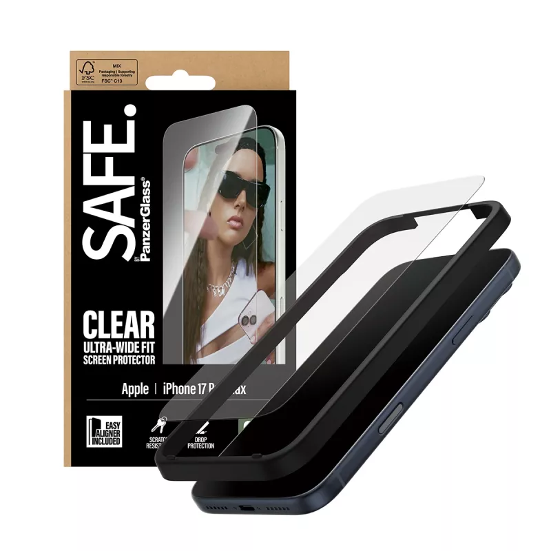 Szkło ochronne PanzerGlass SAFE. by do iPhone 17 Pro Max — Ultra-Wide Fit, hartowane, montaż na sucho, 1 szt.