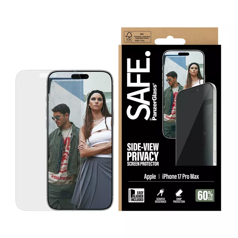 PanzerGlass SAFE. by ® 2-Way Privacy Screen Protector iPhone 17 Pro Max | Ultra-Wide Fit z EasyAligner
