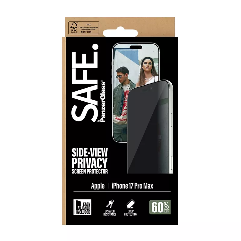 PanzerGlass SAFE. by ® 2-Way Privacy Screen Protector iPhone 17 Pro Max | Ultra-Wide Fit z EasyAligner