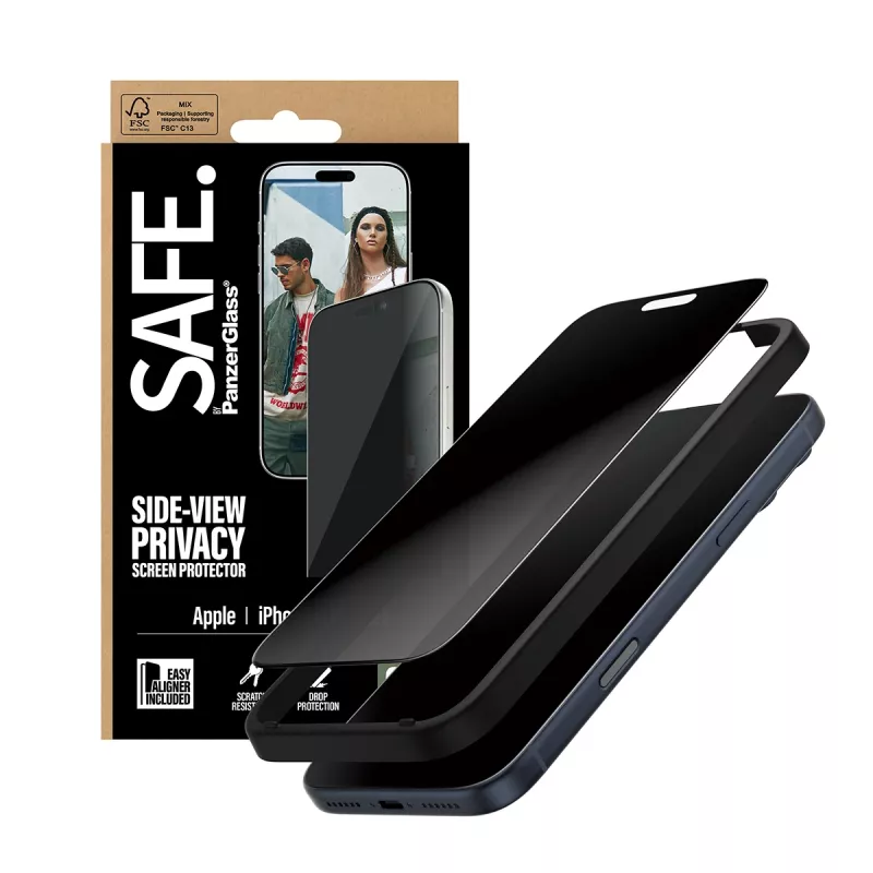PanzerGlass SAFE. by ® 2-Way Privacy Screen Protector iPhone 17 Pro Max | Ultra-Wide Fit z EasyAligner