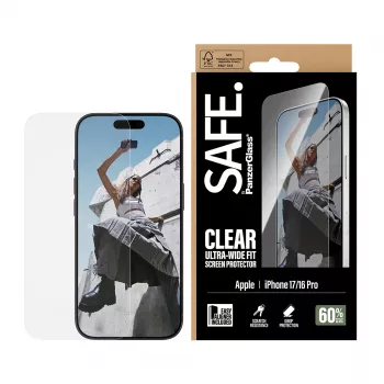 PanzerGlass SAFE. by ® Szkło ochronne iPhone 17 | iPhone 16 Pro | Ultra-Wide Fit z EasyAligner