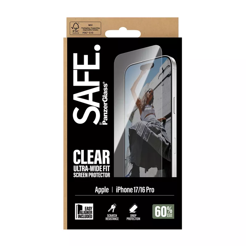 PanzerGlass SAFE. by ® Szkło ochronne iPhone 17 | iPhone 16 Pro | Ultra-Wide Fit z EasyAligner