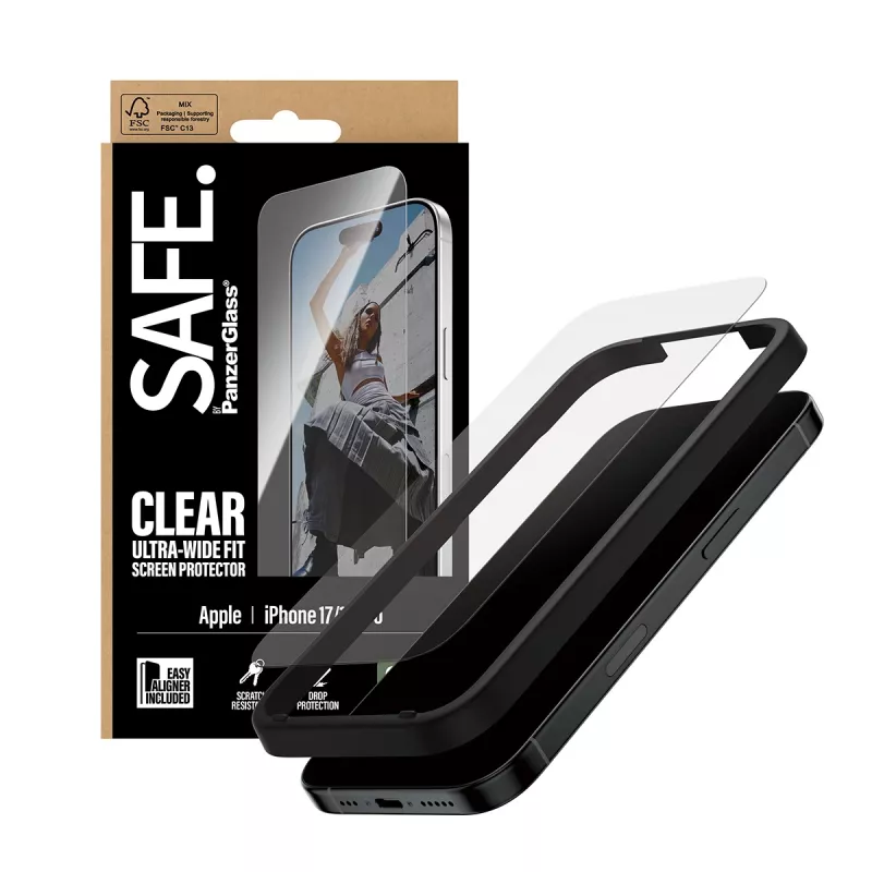 PanzerGlass SAFE. by ® Szkło ochronne iPhone 17 | iPhone 16 Pro | Ultra-Wide Fit z EasyAligner