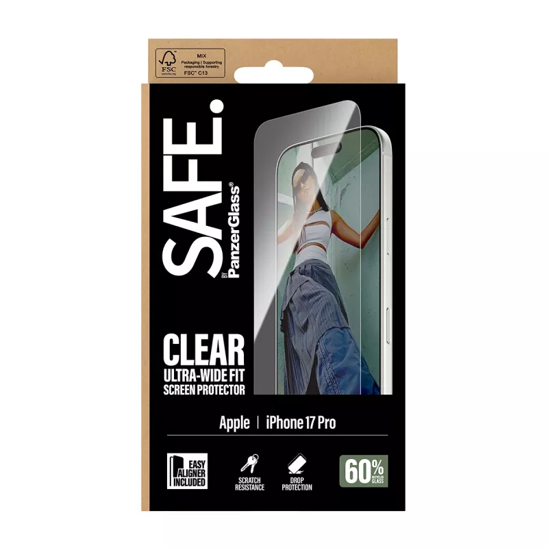 PanzerGlass SAFE. by ® Screen Protector iPhone 17 Pro | Ultra-Wide Fit z EasyAligner