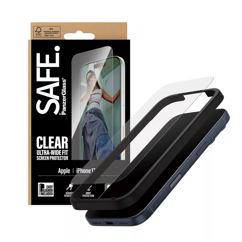 PanzerGlass SAFE. by ® Screen Protector iPhone 17 Pro | Ultra-Wide Fit z EasyAligner