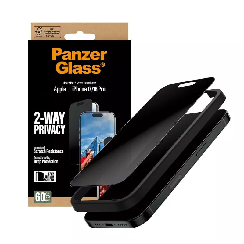 PanzerGlass ® 2-Way Privacy Screen Protector iPhone 17 | iPhone 16 Pro | Ultra-Wide Fit z EasyAligner