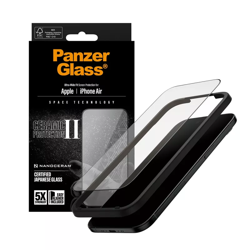 Szkło ochronne PanzerGlass Ceramic II do iPhone Air Ultra-Wide Fit z EasyAligner Hartowane szkło PET Silikon Przezroczyste 1 szt.