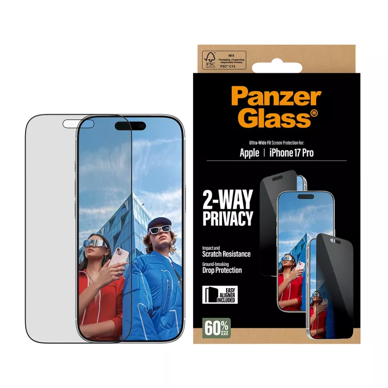 PanzerGlass ® Dwukierunkowa nakładka ochronna na ekran z funkcją prywatności iPhone 17 Pro | Ultra-Wide Fit z EasyAligner
