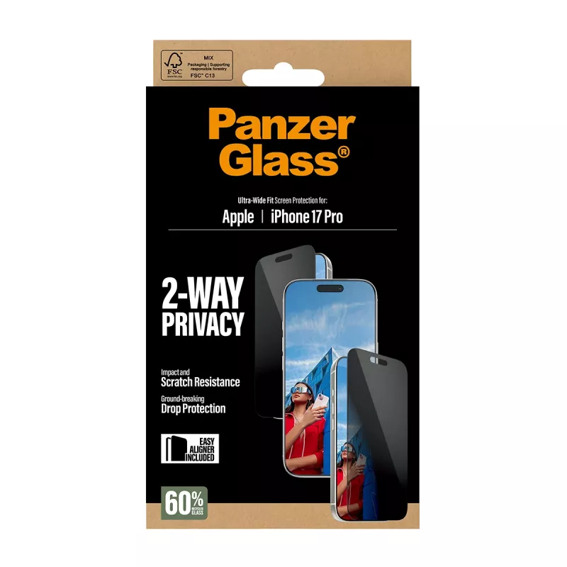 PanzerGlass ® Dwukierunkowa nakładka ochronna na ekran z funkcją prywatności iPhone 17 Pro | Ultra-Wide Fit z EasyAligner