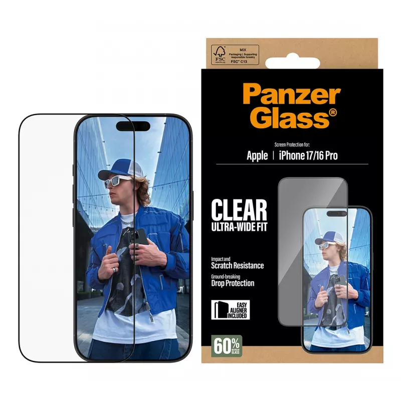 PanzerGlass ® Screen Protector iPhone 17 | iPhone 16 Pro | Ultra-Wide Fit z EasyAligner