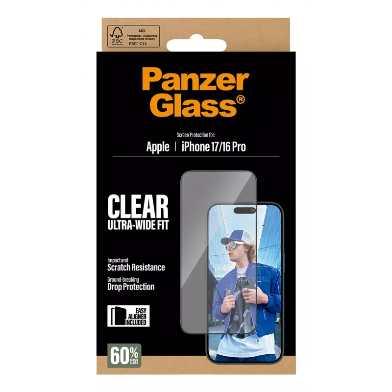 PanzerGlass ® Screen Protector iPhone 17 | iPhone 16 Pro | Ultra-Wide Fit z EasyAligner