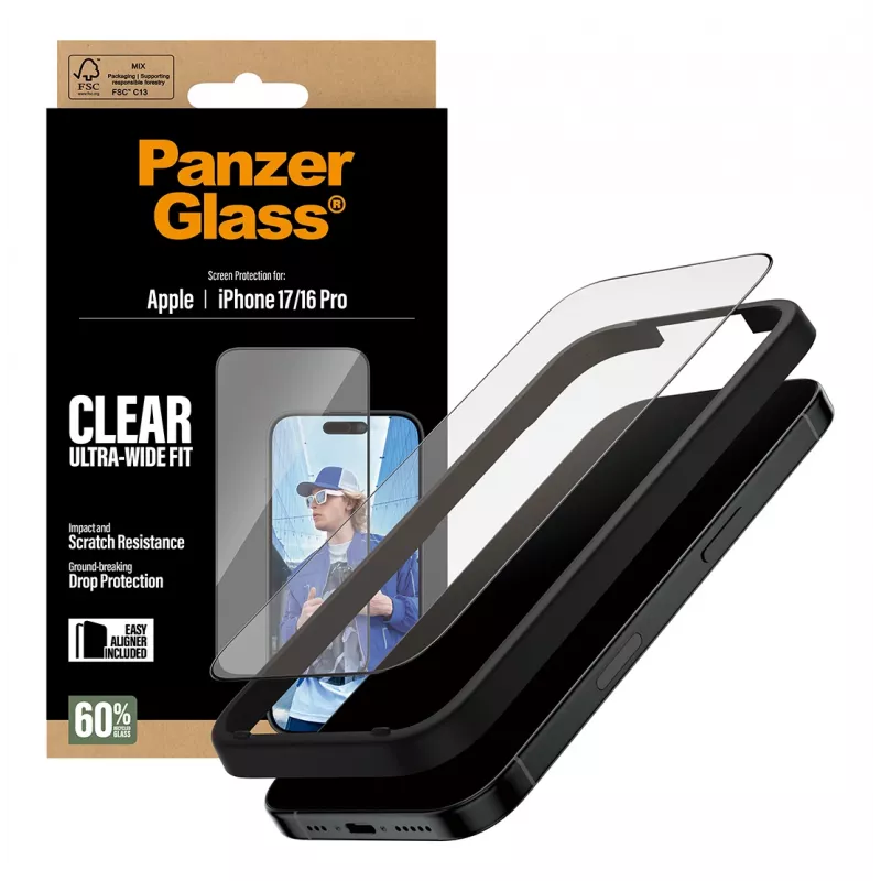 PanzerGlass ® Screen Protector iPhone 17 | iPhone 16 Pro | Ultra-Wide Fit z EasyAligner