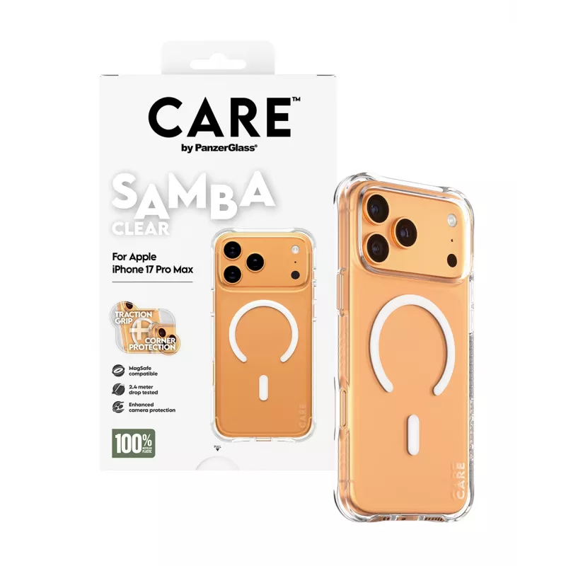 PanzerGlass CARE™ by ® Samba Case Transparent z Białym MagSafe iPhone 17 Pro Max