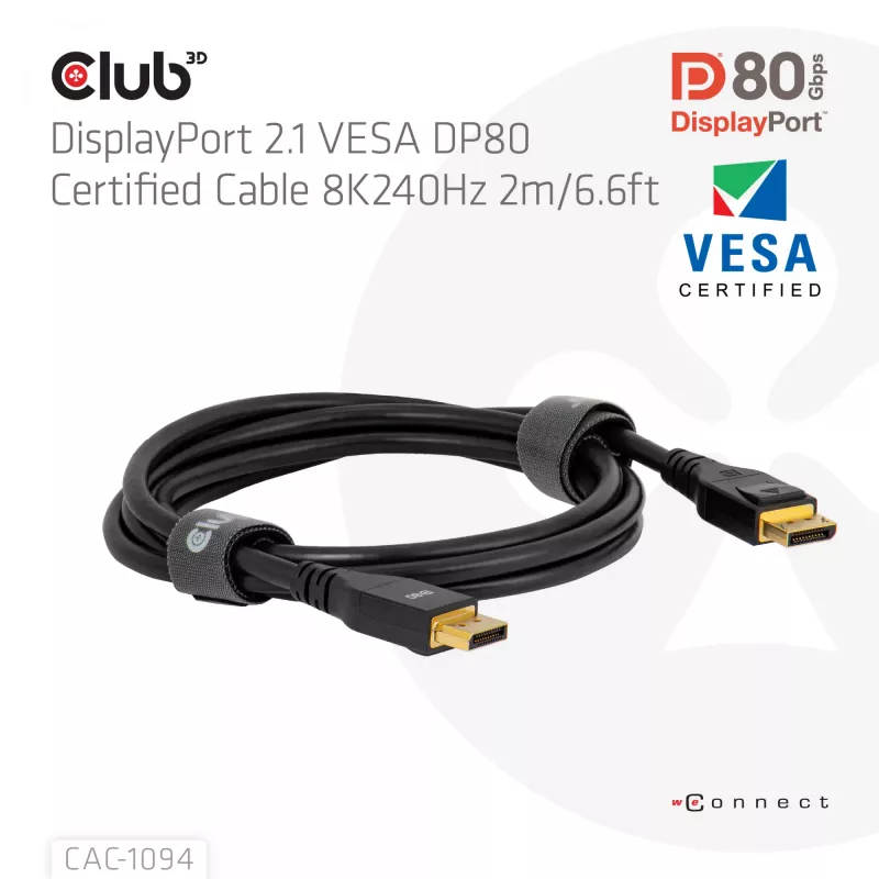 Kabel CLUB3D DisplayPort™ 2.1 z certyfikatem VESA DP80 8K240Hz 2m/6.56ft