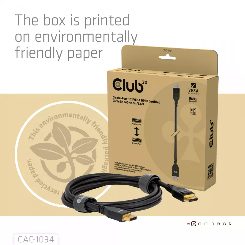 Kabel CLUB3D DisplayPort™ 2.1 z certyfikatem VESA DP80 8K240Hz 2m/6.56ft