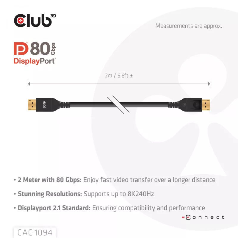 Kabel CLUB3D DisplayPort™ 2.1 z certyfikatem VESA DP80 8K240Hz 2m/6.56ft
