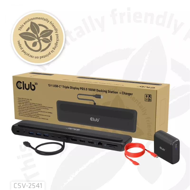 Stacja dokująca club 3d CSV-2541 USB-C z wyjściami HDMI i DisplayPort