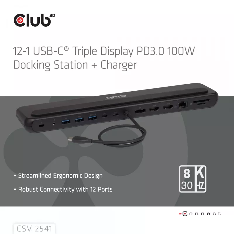 Stacja dokująca club 3d CSV-2541 USB-C z wyjściami HDMI i DisplayPort
